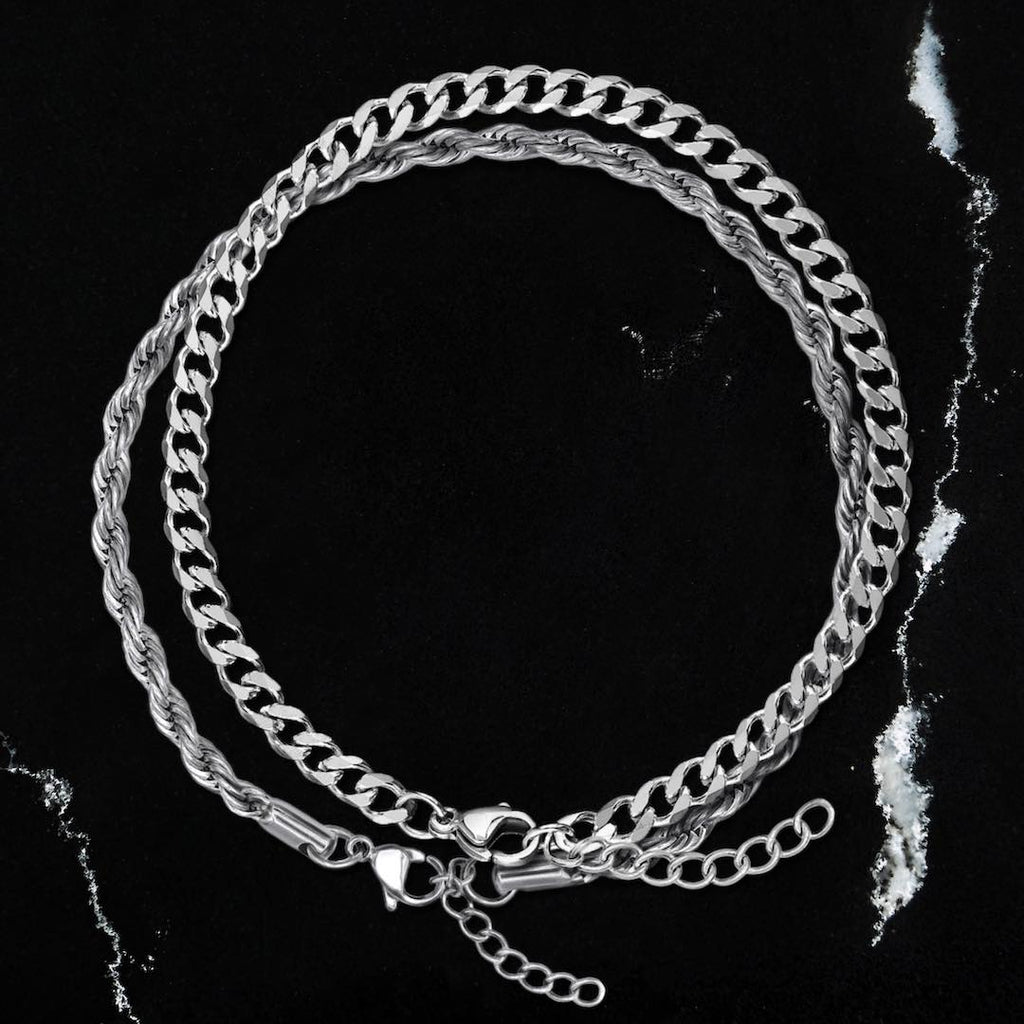 Cuban & Rope Chain Bracelet in Silver – RoseGold & Black Pty Ltd