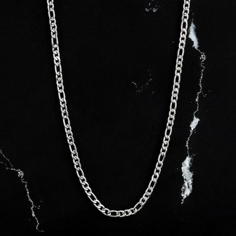 Our Silver Figaro Chain features our premium silver figaro chain and signature polished silver plate, engraved with RG&B.