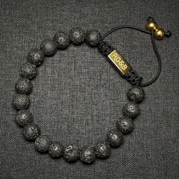 Lava Stone Bead Bracelet - 24kt Gold