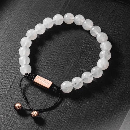 White Jade Bracelet - Our White Jade Bead Bracelet Features Natural Stones, Waxed Cord and Brushed Rose Gold Steel Hardware. A Beautiful Addition to any Collection.