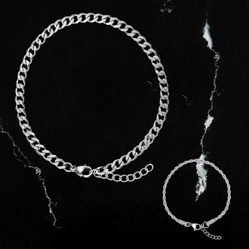 Cuban & Rope Chain Bracelet in Silver – RoseGold & Black Pty Ltd
