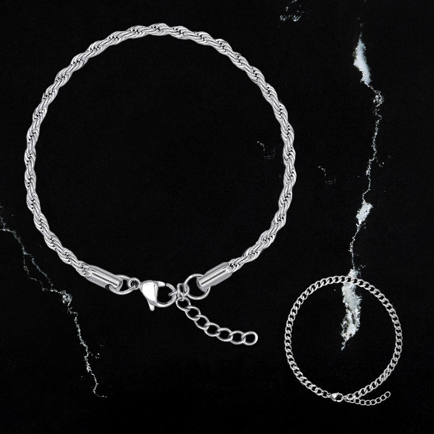 Cuban & Rope Chain Bracelet in Silver – RoseGold & Black Pty Ltd