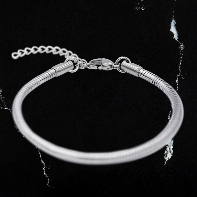 Round snake chain bracelet in silver. Rose gold and black, best men's bracelet.