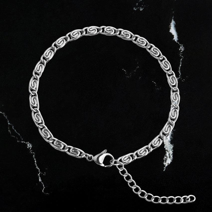 Scroll chain bracelet silver. Rosegold and black.