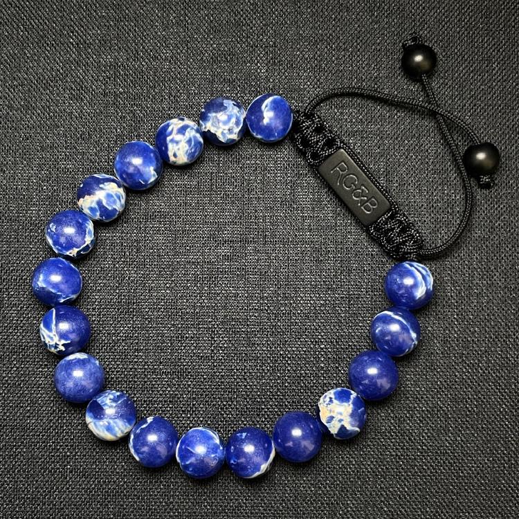 Blue Stone Bead Bracelet - Black