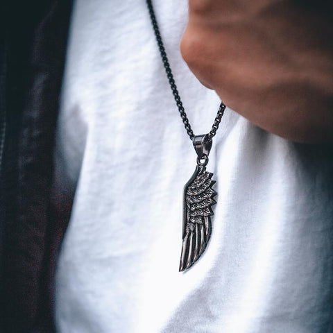 Black Wing Necklace - Our Black Wing Necklace features our Signature All Black Wing Pendant and a Black Box Chain. The Perfect statement piece for any wardrobe.