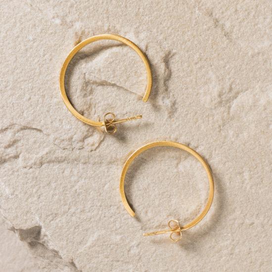 Gold Hoop Earrings - Fine handcrafted hoop plated with the finest 18K gold plating. Each hoop is hand brushed to create the perfect brush finish.