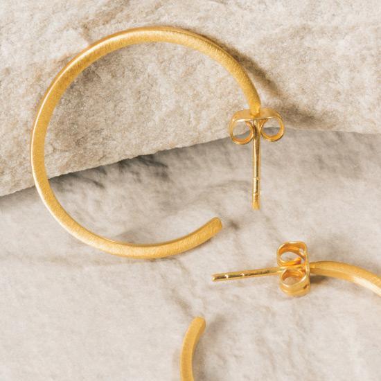Gold Hoop Earrings - Fine handcrafted hoop plated with the finest 18K gold plating. Each hoop is hand brushed to create the perfect brush finish.