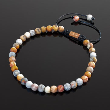 Minimal Crazy Lace Agate Stone Bead Bracelet – RoseGold & Black