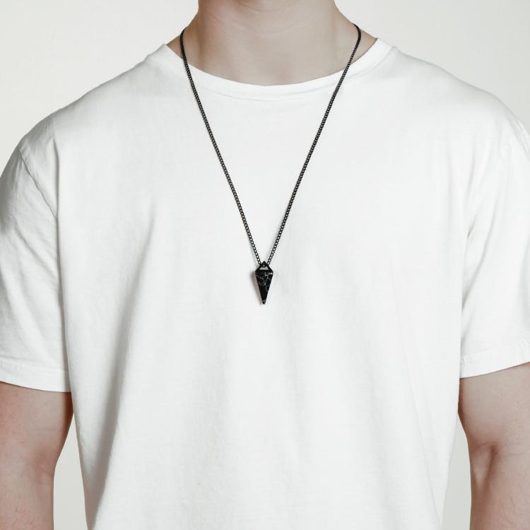 Black Gemstone Necklace - This Gemstone Necklace has been Crafted Using a Black Gemstone featuring a Polished Black Finish and Black Chain.