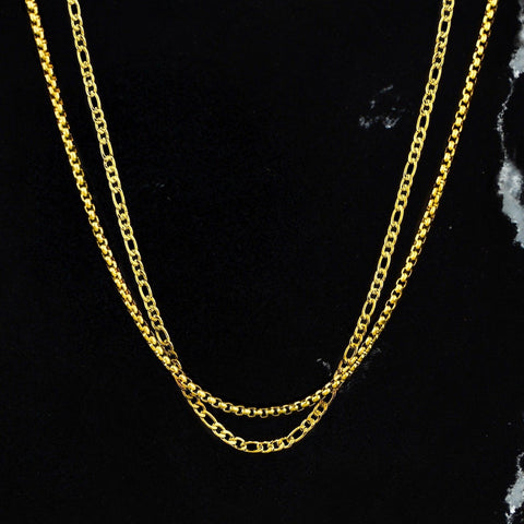 Figaro & Box Chain Stack - 24KT Gold Plated