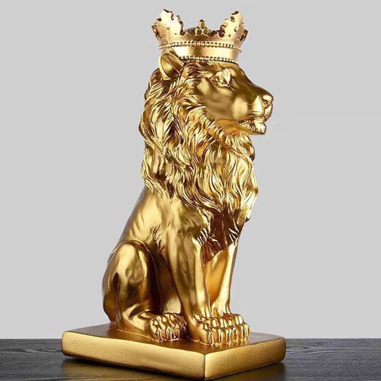 Gold Lion Sculpture - Our Gold Lion With Crown Sculpture is the perfect addition to any space. Made-to-order pieces are also available.
