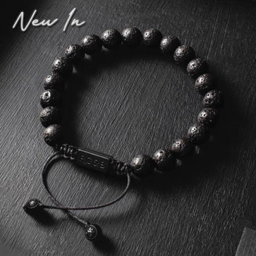 Lava Stone Beaded Bracelet - All Black – RoseGold & Black Pty Ltd