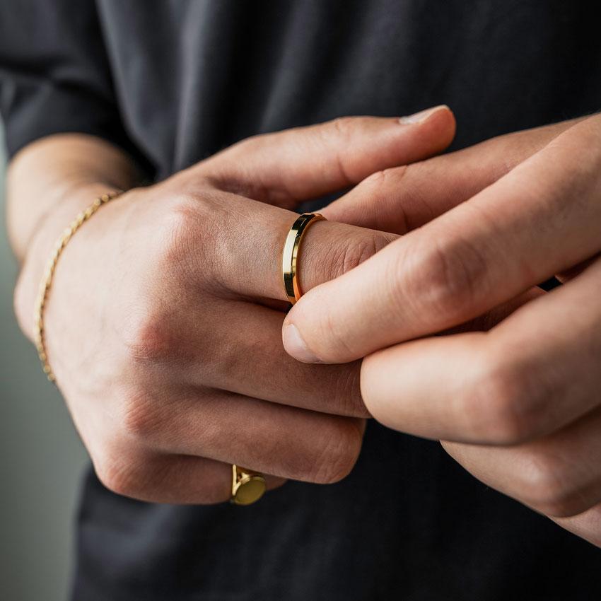 Hammered Domed Wedding Ring For Men Women 14k 2 Tone Gold