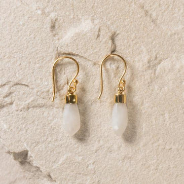 Rainbow Moonstone Drop Earrings 18k Gold