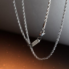 Our Silver Rope Chain Necklace features our premium silver rope chain and signature polished Silver clasp, engraved with RG&B.