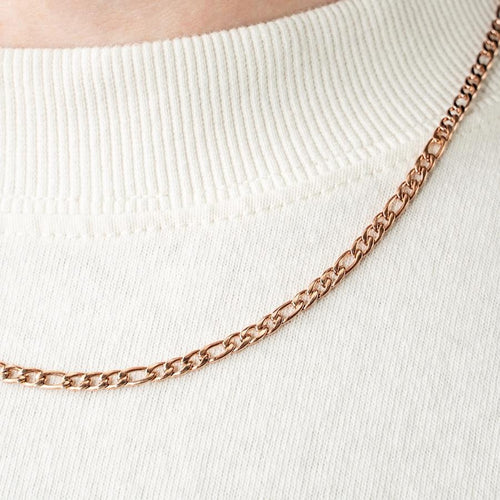 Our Rose Gold Figaro Chain features our premium rose gold figaro chain and signature polished rose gold plate, engraved with RG&B.