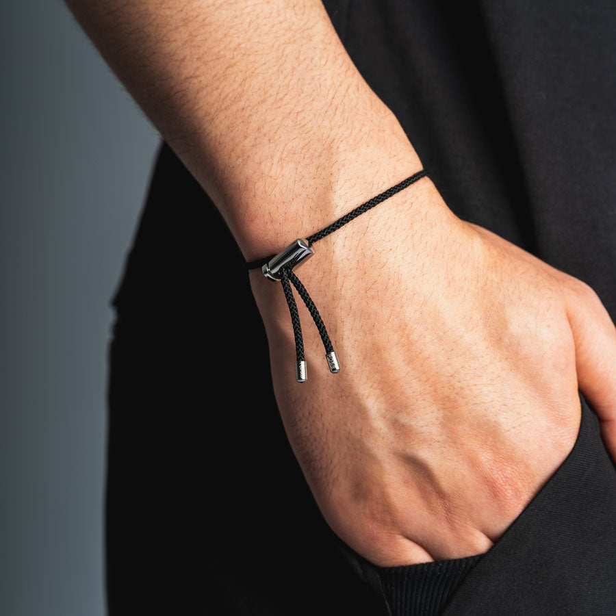 Black Bracelet for Men Thin Cord Men's Bracelet Silver - Etsy