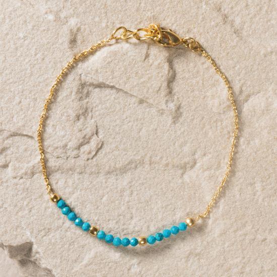 Women's Turquoise Bracelet - Finely handcrafted gold chain bracelet that flows naturally into finely cut mini Turquoise beads to capture and expose the beauty of each bead.