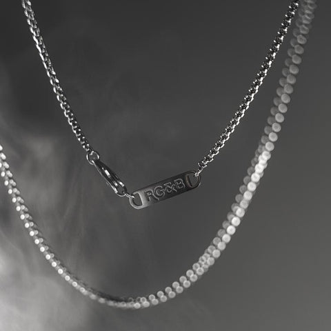Silver Box Chain - Our Minimal Silver Box Chain features our premium box chain and signature polished Silver plate, engraved with RG&B.