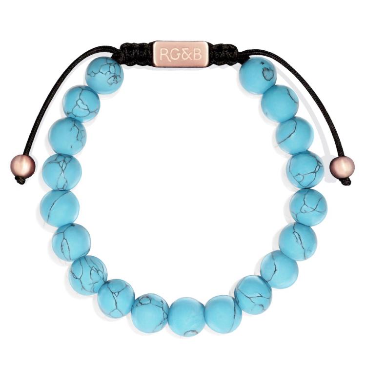 Turquoise Bracelet - Our Turquoise Bead Bracelet Features Natural Stones, Waxed Cord and Brushed Rose Gold Steel Hardware. A Beautiful Addition to any Collection.
